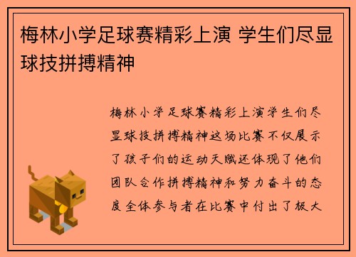 梅林小学足球赛精彩上演 学生们尽显球技拼搏精神