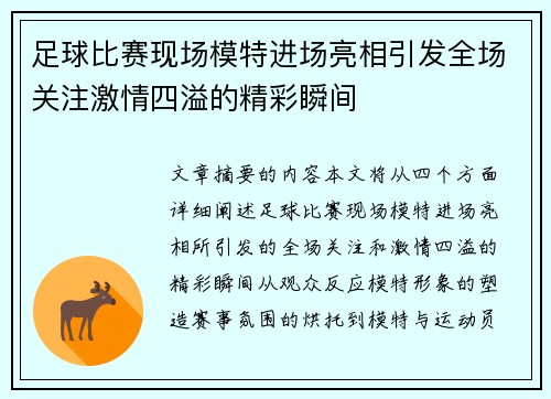 足球比赛现场模特进场亮相引发全场关注激情四溢的精彩瞬间