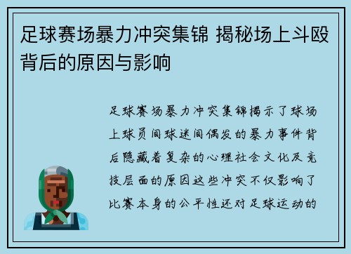 足球赛场暴力冲突集锦 揭秘场上斗殴背后的原因与影响