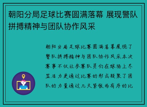 朝阳分局足球比赛圆满落幕 展现警队拼搏精神与团队协作风采